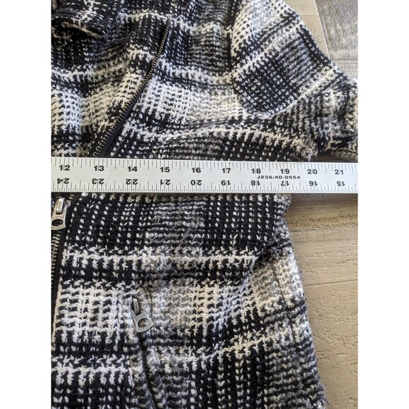 Lucky Brand Black White Plaid Woven Angle Zipper Crop Blazer Jacket Sz L Classy - Picture 8 of 11